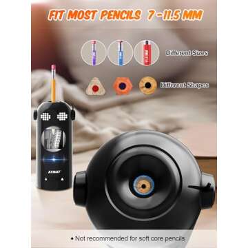 AFMAT Electric Pencil Sharpener Fully Automatic, Robot Pencil Sharpener for 7-11.5mm Pencils, Rechargeable Pencil Sharpener Hands-Free, Battery Operated Pencil Sharpener for Home, Office, Classroom