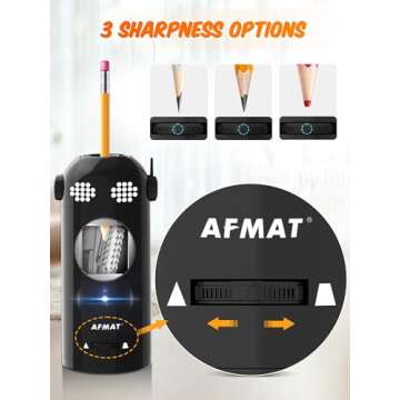 AFMAT Electric Pencil Sharpener Fully Automatic, Robot Pencil Sharpener for 7-11.5mm Pencils, Rechargeable Pencil Sharpener Hands-Free, Battery Operated Pencil Sharpener for Home, Office, Classroom