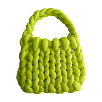 OXYPLAY Chunky Wool Handwoven Handbag Green Knit Shoulder Bag
