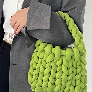 OXYPLAY Chunky Wool Handwoven Handbag Green Knit Shoulder Bag