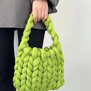 OXYPLAY Chunky Wool Handwoven Handbag Green Knit Shoulder Bag