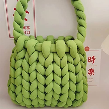 OXYPLAY Chunky Wool Handwoven Handbag Green Knit Shoulder Bag