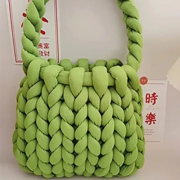 OXYPLAY Chunky Wool Handwoven Handbag Green Knit Shoulder Bag