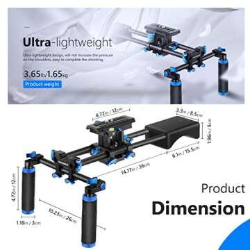 NEEWER Camera Shoulder Rig, Video Film Making System Kit for DSLR Camera and Camcorder with Soft Rubber Shoulder Pad and Dual Hand Grips, Compatible with Canon/Nikon/Sony, etc (Blue + Black)