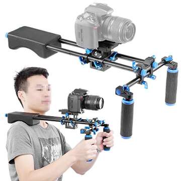 NEEWER Camera Shoulder Rig, Video Film Making System Kit for DSLR Camera and Camcorder with Soft Rubber Shoulder Pad and Dual Hand Grips, Compatible with Canon/Nikon/Sony, etc (Blue + Black)