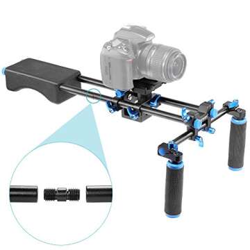 NEEWER Camera Shoulder Rig, Video Film Making System Kit for DSLR Camera and Camcorder with Soft Rubber Shoulder Pad and Dual Hand Grips, Compatible with Canon/Nikon/Sony, etc (Blue + Black)