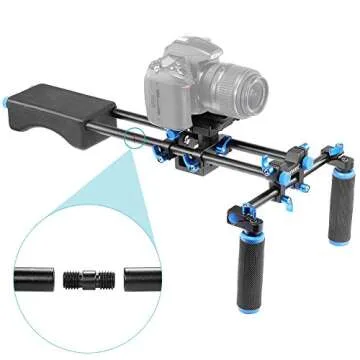 NEEWER Camera Shoulder Rig, Video Film Making System Kit for DSLR Camera and Camcorder with Soft Rubber Shoulder Pad and Dual Hand Grips, Compatible with Canon/Nikon/Sony, etc (Blue + Black)