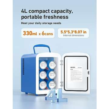 AstroAI Mini Fridge, 4 Liter/6 Can AC/DC Portable Thermoelectric Cooler Refrigerators for Skincare, Beverage, Food, Home, Office and Car, ETL Listed (Blue)