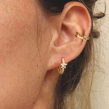 VACRONA Gold Hoop Earrings Huggie for Women Cubic Zirconia 14k Gold Plated Small Star Huggie Hoops Earrings Hypoallergenic Jewelry Gifts