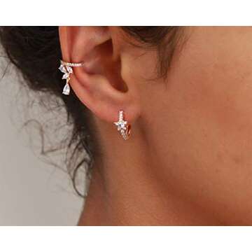 VACRONA Gold Hoop Earrings Huggie for Women Cubic Zirconia 14k Gold Plated Small Star Huggie Hoops Earrings Hypoallergenic Jewelry Gifts