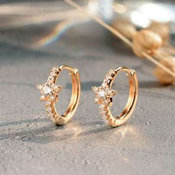 VACRONA Gold Hoop Earrings Huggie for Women Cubic Zirconia 14k Gold Plated Small Star Huggie Hoops Earrings Hypoallergenic Jewelry Gifts