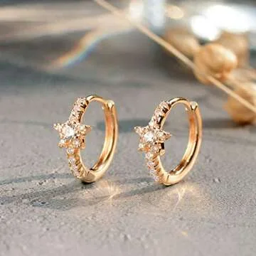 VACRONA Gold Hoop Earrings Huggie for Women Cubic Zirconia 14k Gold Plated Small Star Huggie Hoops Earrings Hypoallergenic Jewelry Gifts