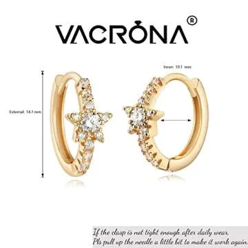 VACRONA Gold Hoop Earrings Huggie for Women Cubic Zirconia 14k Gold Plated Small Star Huggie Hoops Earrings Hypoallergenic Jewelry Gifts