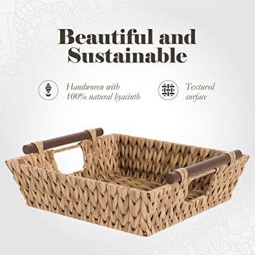 American Atelier Water Hyacinth Wicker Basket with Handles | Square Woven Wicker Storage Baskets with Builtin Carry Handles | Laundry Storage or Pantry Bin | Natural Weave | American Atelier
