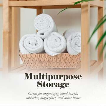 American Atelier Water Hyacinth Wicker Basket with Handles | Square Woven Wicker Storage Baskets with Builtin Carry Handles | Laundry Storage or Pantry Bin | Natural Weave | American Atelier