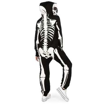Tipsy Elves Halloween Skeleton Costume for Women - Comfy Easy Adult Onesie Jumpsuit - Front and Back...
