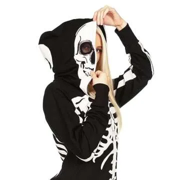 Tipsy Elves Halloween Skeleton Costume for Women - Comfy Easy Adult Onesie Jumpsuit - Front and Back Print with Zip Up Mask - Women's White Skeleton Jumpsuit Halloween Costume Size Medium