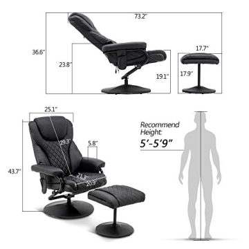 MCombo Recliner with Ottoman - Massage & Swivel Comfort