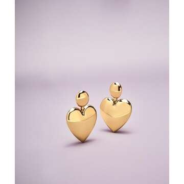 BaubleBar Sheri Drop Earrings - Luxurious 14k Gold Plated Heart Earrings, Hypoallergenic Studs for W...