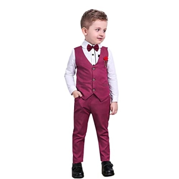 Nwada Toddler Boys Formal Suit Set: Red Dress Shirt, Bow Tie, Pants
