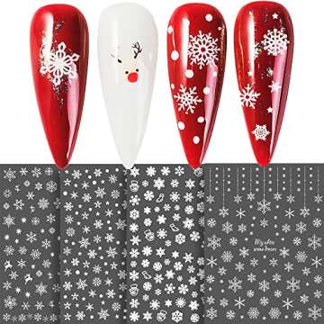 Snowflake Nail Art Stickers 10 Sheets Christmas Snowflake Nail Decals 3D Self-Adhesive Winter Theme Nail Sticker White Snowflake Nail Art Design Decals DIY Nail Decoration Supplies for Women Girls