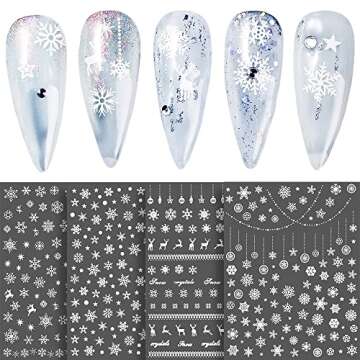 Snowflake Nail Art Stickers 10 Sheets Christmas Snowflake Nail Decals 3D Self-Adhesive Winter Theme Nail Sticker White Snowflake Nail Art Design Decals DIY Nail Decoration Supplies for Women Girls