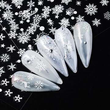 Snowflake Nail Art Stickers 10 Sheets Christmas Snowflake Nail Decals 3D Self-Adhesive Winter Theme Nail Sticker White Snowflake Nail Art Design Decals DIY Nail Decoration Supplies for Women Girls