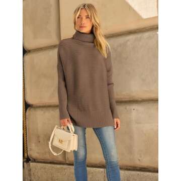 LILLUSORY Womens Turtleneck Oversized Tunic Fall Sweaters 2024 Trendy Casual Long Pullover Knit Wint...