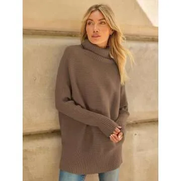 LILLUSORY Womens Turtleneck Oversized Tunic Fall Sweaters 2024 Trendy Casual Long Pullover Knit Winter Casual Cute Poncho Fashion Trendy Clothes Outfits Clothing Tops