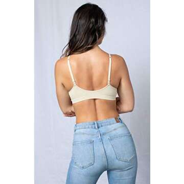 Blue 55 Women's Sexy Everyday Basic Deep V-Neck Padded Bralette (S/M, 2 Pack: Black & Beige)