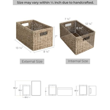 StorageWorks Baskets for Organizing, Wicker Baskets with Built-in Handles, Storage Basket, Seagrass Baskets for Shelves (Medium 2-Pack, Natural Water Hyacinth)