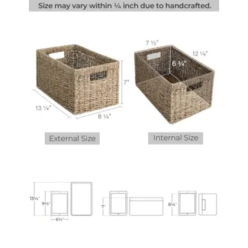 StorageWorks Baskets for Organizing, Wicker Baskets with Built-in Handles, Storage Basket, Seagrass Baskets for Shelves (Medium 2-Pack, Natural Water Hyacinth)