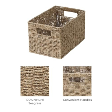 StorageWorks Baskets for Organizing, Wicker Baskets with Built-in Handles, Storage Basket, Seagrass Baskets for Shelves (Medium 2-Pack, Natural Water Hyacinth)
