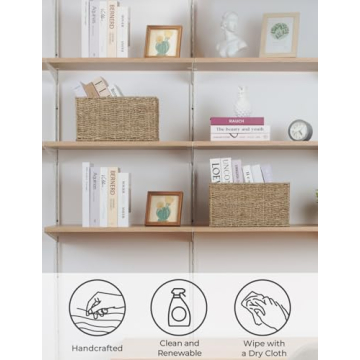 StorageWorks Baskets for Organizing, Wicker Baskets with Built-in Handles, Storage Basket, Seagrass Baskets for Shelves (Medium 2-Pack, Natural Water Hyacinth)
