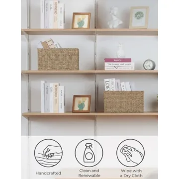 StorageWorks Baskets for Organizing, Wicker Baskets with Built-in Handles, Storage Basket, Seagrass Baskets for Shelves (Medium 2-Pack, Natural Water Hyacinth)