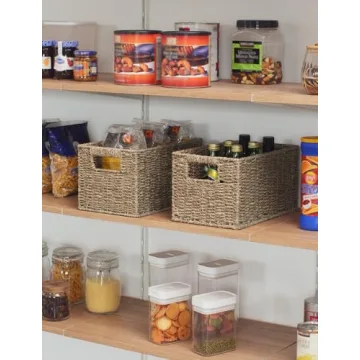 StorageWorks Baskets for Organizing, Wicker Baskets with Built-in Handles, Storage Basket, Seagrass Baskets for Shelves (Medium 2-Pack, Natural Water Hyacinth)