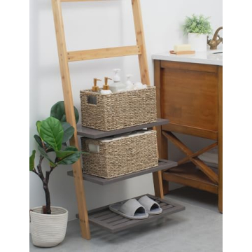 StorageWorks Baskets for Organizing, Wicker Baskets with Built-in Handles, Storage Basket, Seagrass Baskets for Shelves (Medium 2-Pack, Natural Water Hyacinth)