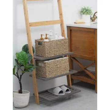 StorageWorks Baskets for Organizing, Wicker Baskets with Built-in Handles, Storage Basket, Seagrass Baskets for Shelves (Medium 2-Pack, Natural Water Hyacinth)