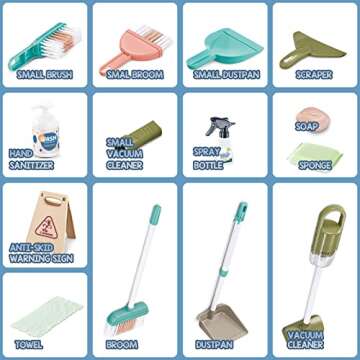 POFJOEQ Interactive Learning Kids Cleaning Set for Toddlers - Complete 20-Piece Pretend Play Set with Real Working Vacuum Cleaner, Colorful Broom, Spray Bottle and More