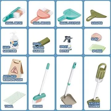 POFJOEQ Interactive Learning Kids Cleaning Set for Toddlers - Complete 20-Piece Pretend Play Set with Real Working Vacuum Cleaner, Colorful Broom, Spray Bottle and More