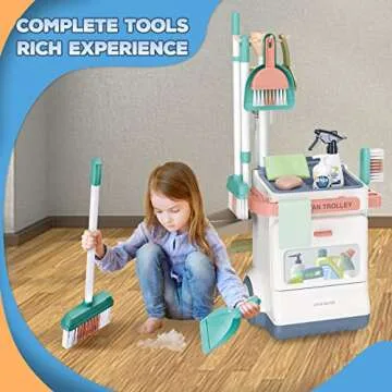POFJOEQ Interactive Learning Kids Cleaning Set for Toddlers - Complete 20-Piece Pretend Play Set with Real Working Vacuum Cleaner, Colorful Broom, Spray Bottle and More
