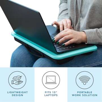LAPGEAR Compact Lap Desk - Aqua Sky - Fits up to 15 Inch Laptops - Style No. 43109