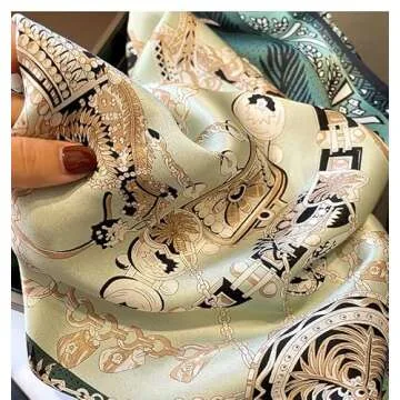 FEIBOON 100% Pure Mulberry Silk Scarfs 27"x27" Square Scarf Women Neckerchief Headscarf hair scarf bandana Gift Packed (Classic Light Green)