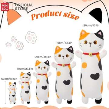 MINISO Long Cat Plush Pillow Cartoon Kitten Cuddle Toy