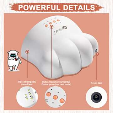 Mobray UV LED Nail Lamp, 48W Nail Dryer Cat Claw Shape Gel Polish Light Nail Light with 3 Timer Setting Nail Polish Curing Gel LED Dryer for Gel Nail Polish and Poly Nail Gel(White)