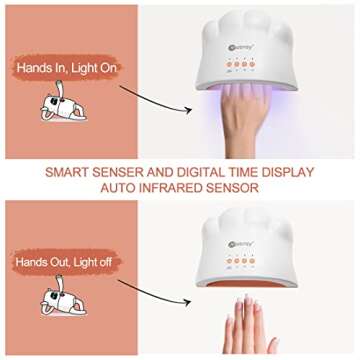 Mobray UV LED Nail Lamp, 48W Nail Dryer Cat Claw Shape Gel Polish Light Nail Light with 3 Timer Setting Nail Polish Curing Gel LED Dryer for Gel Nail Polish and Poly Nail Gel(White)