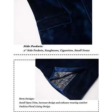 THWEI Men's Velvet Blazer Slim-Fit Sport Coat in Blue