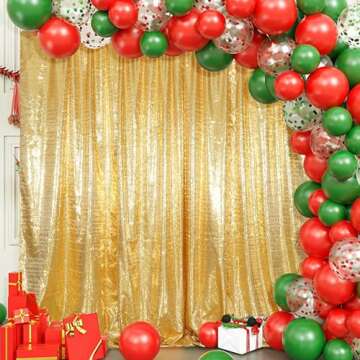 Juya Delight Gold Sequin Backdrop Curtain, Non-Transparent Glitter Photo Booth Backdrops Curtain for Birthday Party Wedding Decoration (Gold) 6FT X 6FT