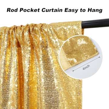 Juya Delight Gold Sequin Backdrop Curtain, Non-Transparent Glitter Photo Booth Backdrops Curtain for Birthday Party Wedding Decoration (Gold) 6FT X 6FT