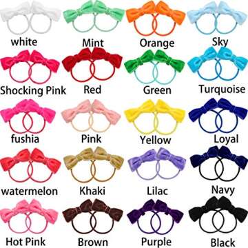 40Pcs Baby Hair Ties Tiny 2 Inches Velvet Hair Bows Rubber Band Elastics Ties for Baby Girls Toddlers and Kids ponytails